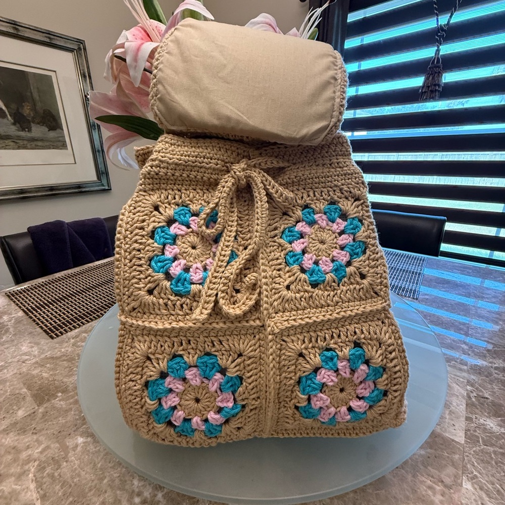 Handcrafted Beige Crochet Backpack - image 2